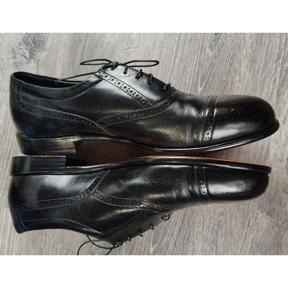 Easy Spirit Men 12 Black Leather Cap Toe‎ Oxford Brogue Dress Shoes Lace USA